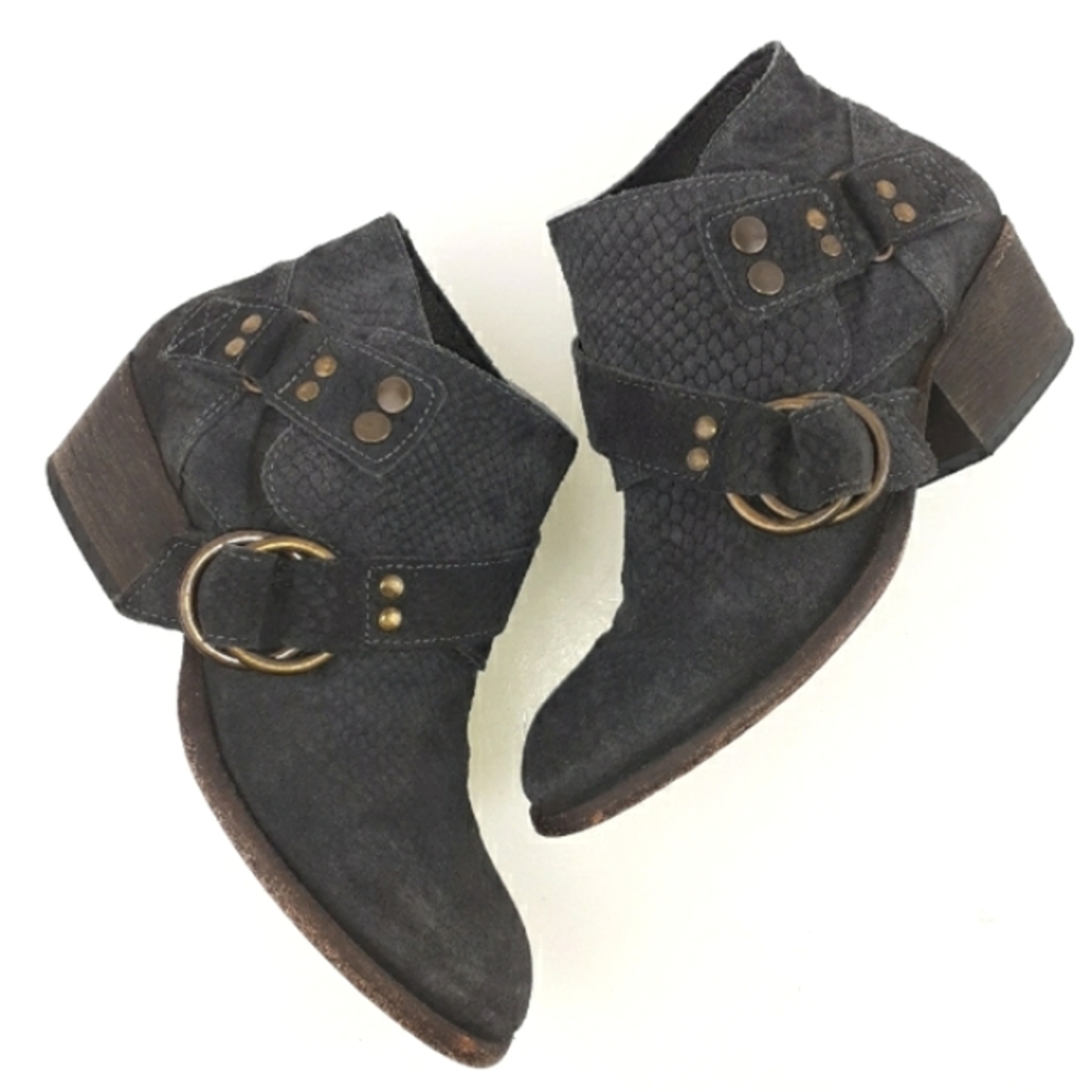 Free People Black Ankle Boots with Buckle Detail
